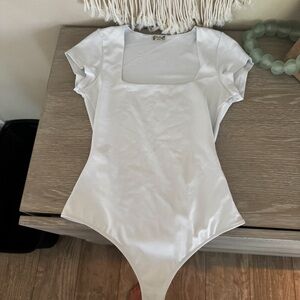 Free People White Square Neck Bodysuit